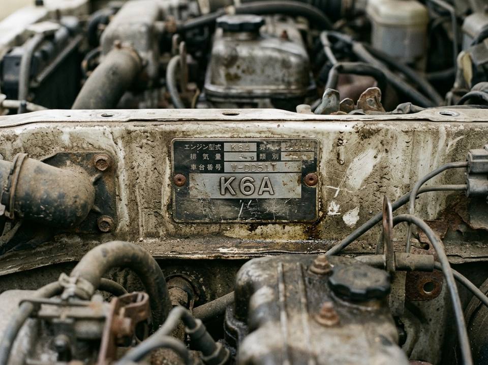 Identification plate in the engine bay showing the engine code K6A