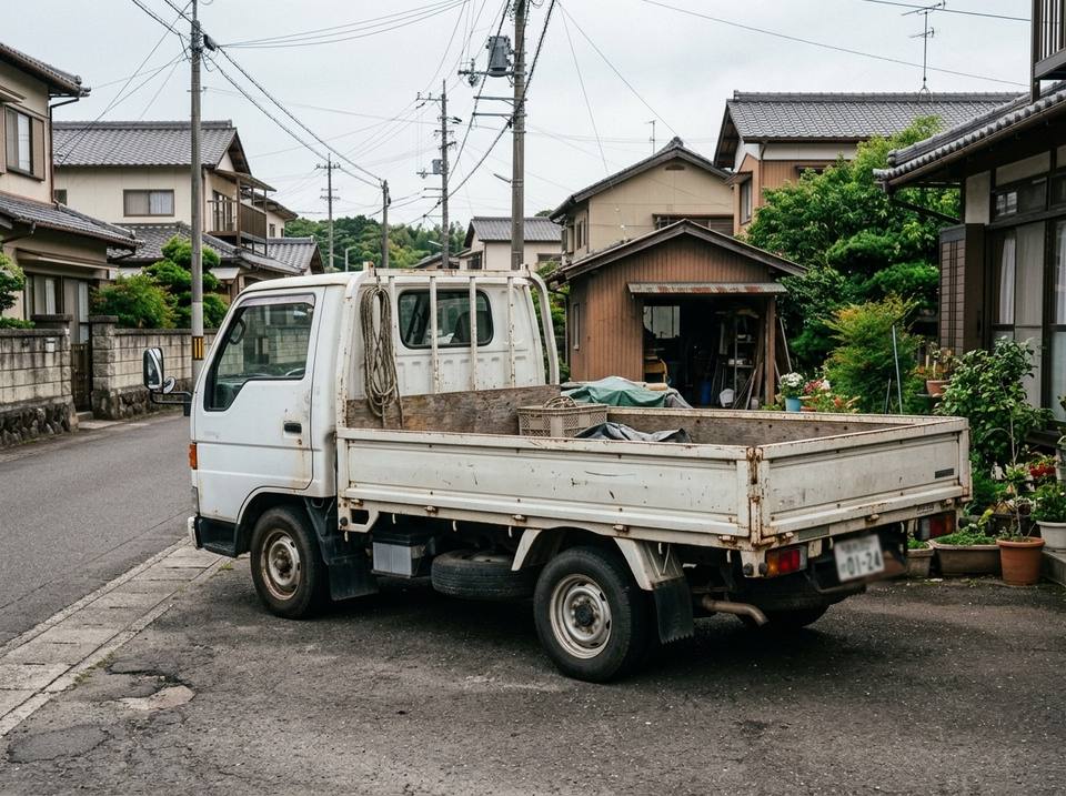1-tonne class Japanese flat-deck truck, rear three-quarter view